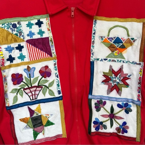 Vintage 90s Quilted Patchwork Sweater Jacket Size Small Red - Picture 6 of 9
